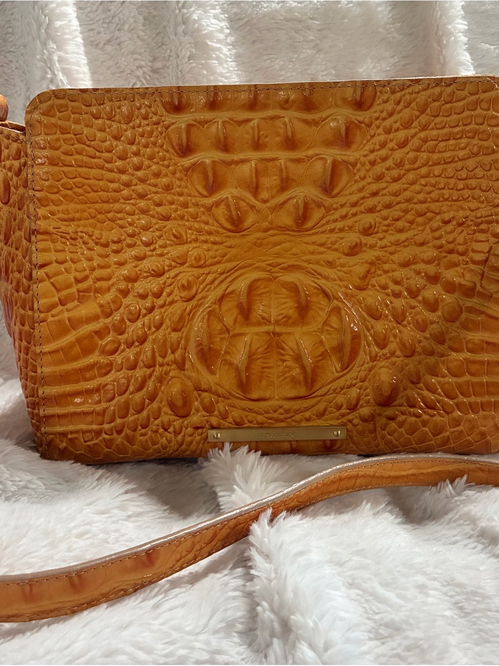 Brahmin Croc-Embossed Shoulder Bag in Mustard Yellow